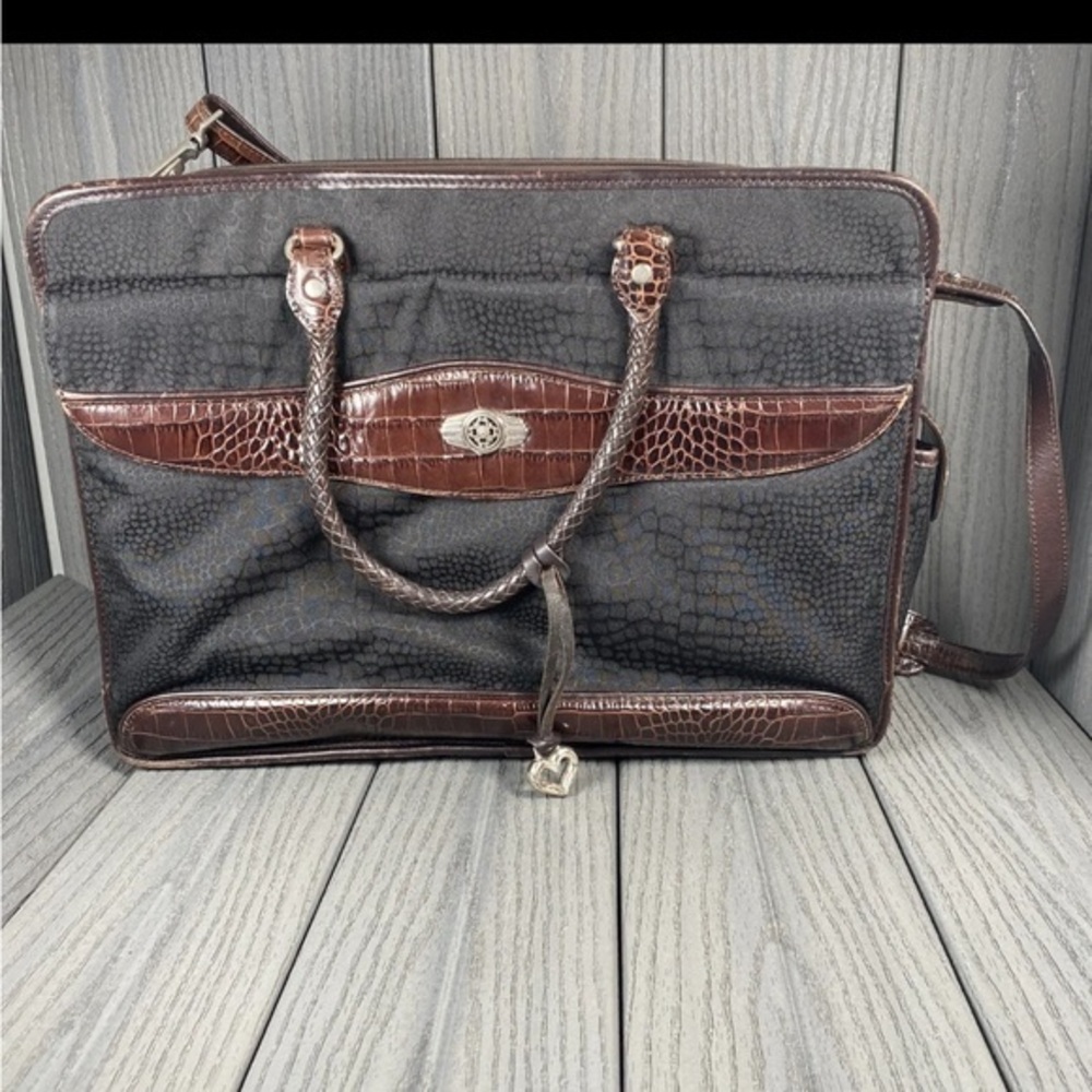 Brighton for Business Martha Black Brown Croc Leather Laptop Briefcase Bag